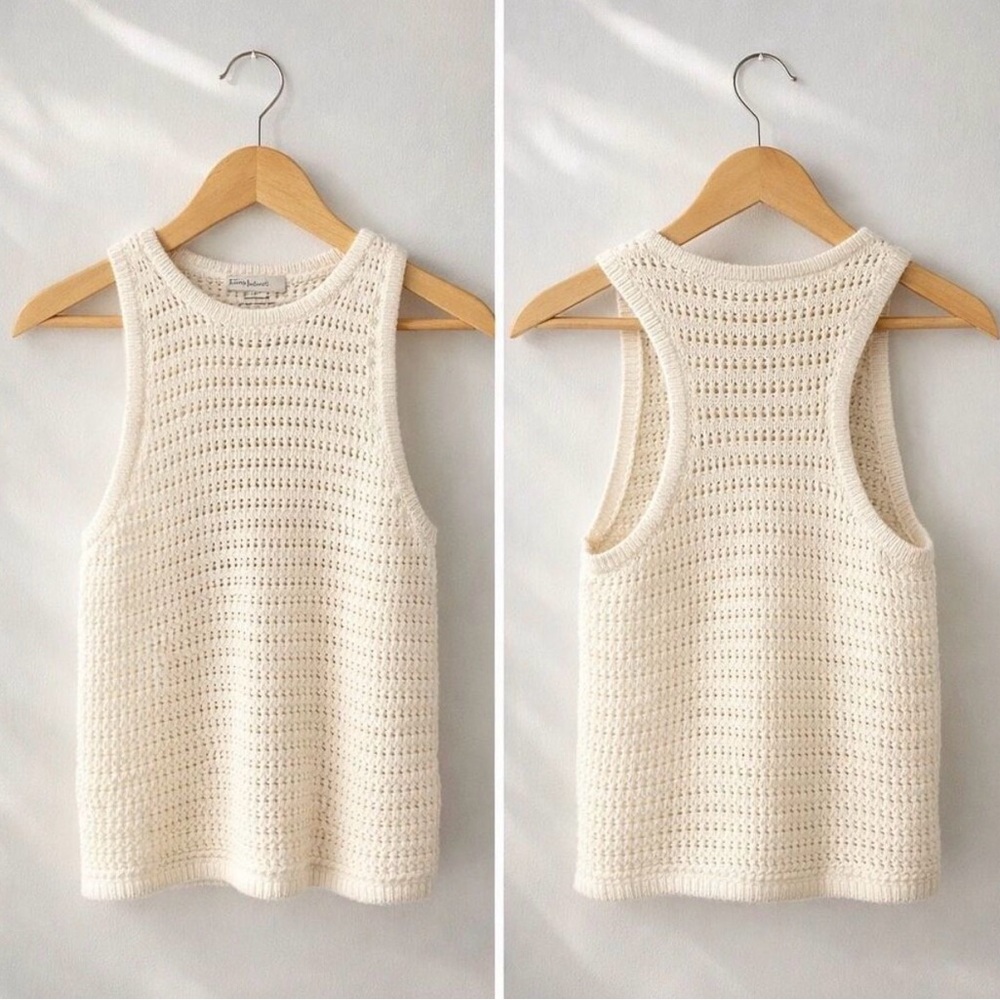 Madewell Crochet-Knit Crewneck Sweater Tank | Bright Ivory | 100% Cotton Size M